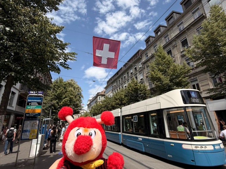 Rieti vor einer schweizer Flagge