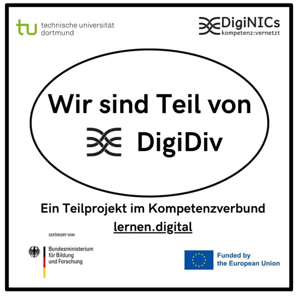 Schild „Wir sind Teil von DigiDiv“, ein Teilprojekt im Kompetenzverbund lernen.digital